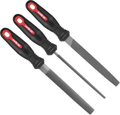 B&Q -  3Pc Engineers Metal File Set Half Round Flat Round Square Triangular Soft Grip