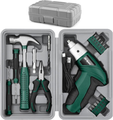 HiSpec Hi-Spec 3.6V Cordless Electric Screwdriver Usb Rechargeable 19Pc Home Diy Tool Kit Set