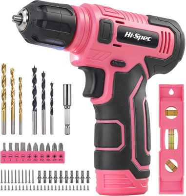 B&Q -  8V Pink Usb Drill Driver & Screw Bit Set Cordless & Rechargeable Electric Drill 75 Pc