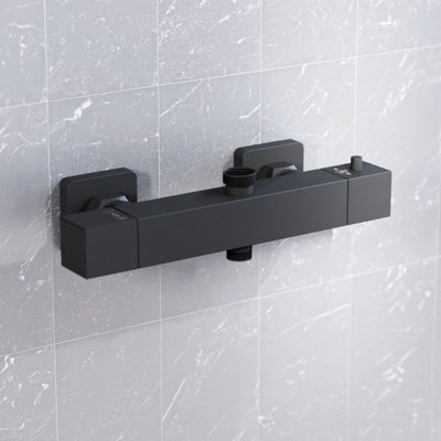 Nes Home Square Matte Black Thermostatic Shower Bar Valve Double Outlet - Image 3
