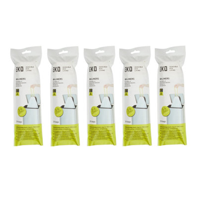 Eko 5 Pack Of Plastic Bin Liners Size A 3-6L, 30 Bags
