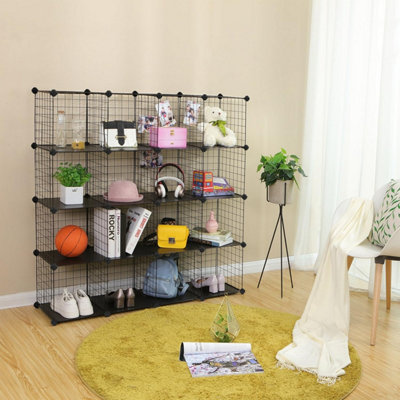 Songmics 16 Cube Metal Wire Storage OrganiserDiy Closet Cabinet And Modular Shelving GridsWire Mesh Shelves And RackBlack from B&Q