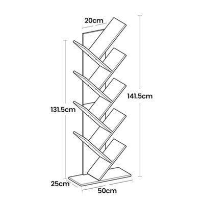 LEDREM Tree Bookshelf9-Tier Floor Standing BookcaseSpace-Saving Corner ShelfWith Wooden Shelves For BedroomLiving Room from B&Q