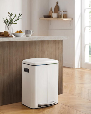 Songmics Dual Rubbish Bin, 2 X 20L Trash Can, Metal Step Bin, With Dual Compartments, Plastic Inner Buckets And Hinged Lid, Handles