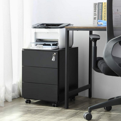 Songmics Office File Cabinet, Lockable And Pre-Assembled, 3 Drawers For Documents And Stationery, For Home Office Use, Black