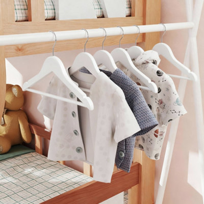 Songmics Children's Clothes Hangers Solid Wood, Pack Of 20, With Bridge And Notches, 360 Rotating Hook 35Cm Crw06w-20 White