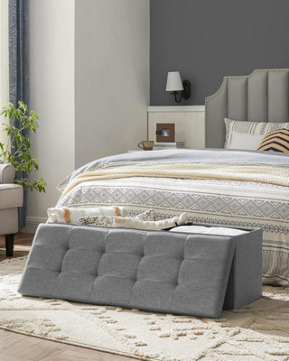 Songmics Light/Grey Multi-Functional Ottoman, Soft Foldable Bench With Lid, Perfect For Bedroom, Living Room, Hallway,