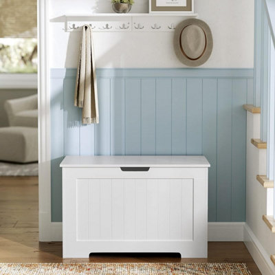 VASAGLE Storage Bench with 2 Safety Hinges, 40 x 76 x 48.5 cm | Shoe Storage Bench, Farmhouse Style, for Hallway, Bedroom, Living Room, Cloud White, SOFIE Collection LHS11WT - Image 4