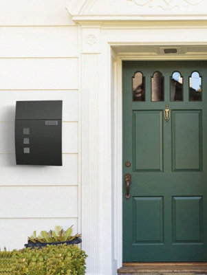 LEDREM Songmics MailboxWall-Mounted Lockable Post Letter Box With Viewing WindowsNameplateAnd KeysEasy To InstallBlack from B&Q