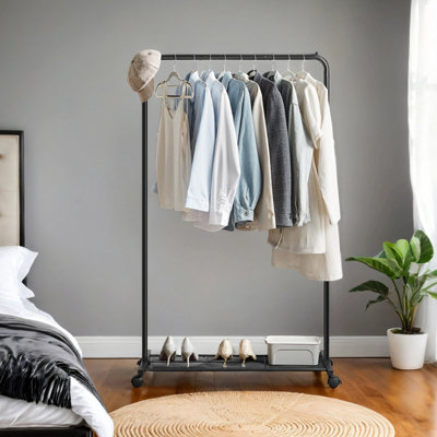 LEDREM Mobile Clothing Rail With Lockable Wheels91Cm-Long Hanging Rack And Storage Shelf For BedroomSturdy Metal Frame from B&Q