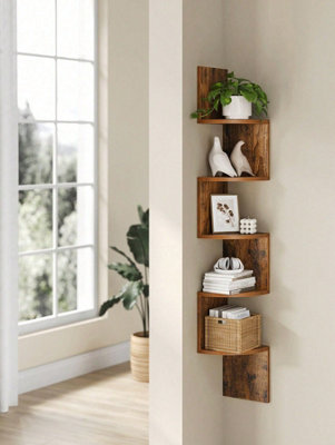 Songmics Vasagle Corner Shelf5-Tier Floating Wall Shelf With Zigzag DesignBookshelfRustic Brown from B&Q