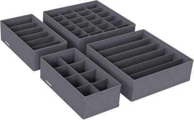 B&Q -  Set Of 4 Underwear Drawer Organisers,fabric Storage Boxes For Closet Wardrobe ShelvesSlate Grey