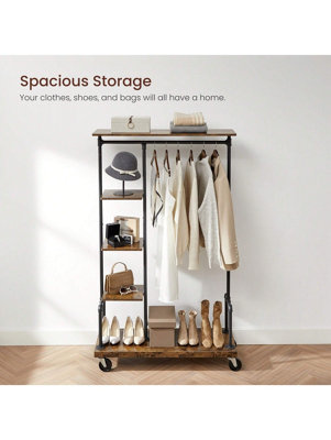 LEDREM Clothes RackClothing Rack On Wheels5-Tier Garment Rack With Metal PipesFor BedroomStoreRustic Brown And Black from B&Q