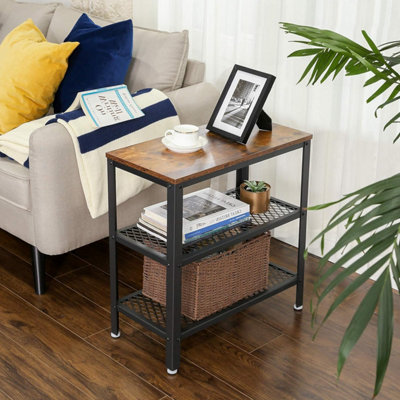 Songmics Vasagle Side Table, Console Table, 2 Shelves Mesh Shelves, For Hallway, Living Room, Bedroom, Office, Rustic Brown