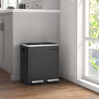  - 30L Recycling BinMetal Rubbish BinStep Bin With Inner Bucket And Handles2 X 15 LiterSoft ClosureAirtightBlack