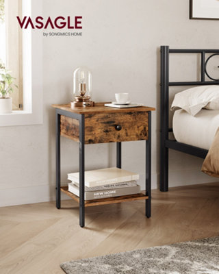 LEDREM NightstandBedside TableSide Table With Drawer And ShelfEnd TableBedroomLiving RoomEasy AssemblySteel Frame from B&Q