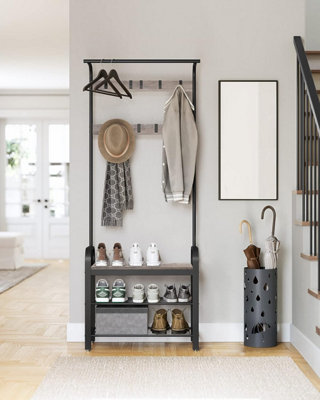 Songmics Vasagle Coat Rack StandFree Standing Hall TreeCoat Stand With Removable HooksBench And Shoe RackHeight 183 CmSteel from B&Q