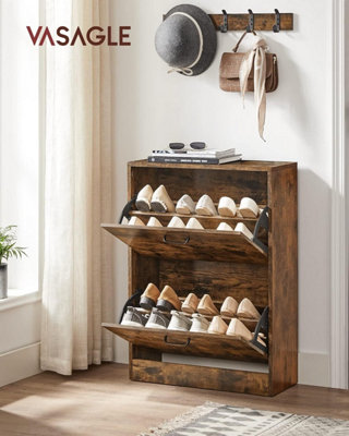 VASAGLE Shoe Storage Cabinet With 2 Flip Drawers, Slim Shoe Cupboard with Doors, 2-Tier Shoe Cabinet 60 x 24 x 83.5 cm, Space Saving Narrow Hallway Storage, Rustic Brown, Custos Collection LBC02BX - Image 5