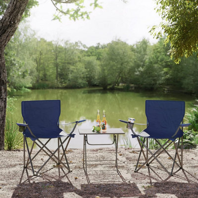Songmics Set Of 2 Folding Camping ChairsOutdoor Chairs With Armrests And Cup HolderStable StructureMax. Capacity 120KgDark Blue from B&Q