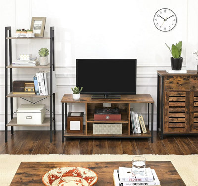 Songmics Vasagle Tv Stand, Cabinet With Open Storage, Tv Console Unit With Shelving, For Living Room, Entertainment Room, Rustic Brown