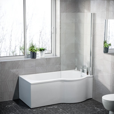 Nes Home P Shaped Rh 1500mm Curved Shower Bath Acrylic Front Panel & Screen from B&Q