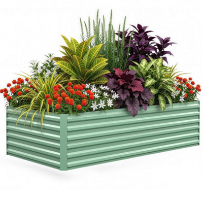  - Raised Garden Bed Planter BoxOpen Bottom Drainage DesignMetal Elevated Grow Bed240X120X60CmGreen