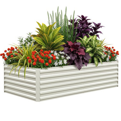  - Raised Garden Bed Planter BoxOpen Bottom Drainage DesignMetal Elevated Grow Bed240X120X60CmBeige
