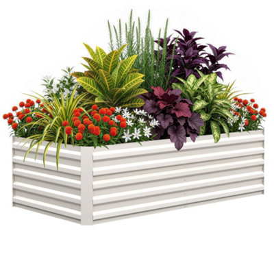  - Raised Garden Bed Planter BoxOpen Bottom Drainage DesignMetal Elevated Grow Bed180X90X60CmBeige