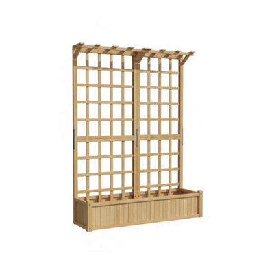 - Two-Tier Wooden Raised Planter Bed With Trellis & Hanging RoofWith Drainage Holes For Herbs Vegetables Patio Garden