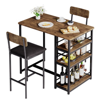  - 3-Piece Space Saving Dining Table Set For 2Breakfast Bar Table With 3 Storage Shelves & 2 Upholstered ChairsVintage Color
