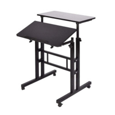  - 1 X Black 60X60Cm Adjustable Height Desk On Wheels Mobile Standing Computer Table Mdf