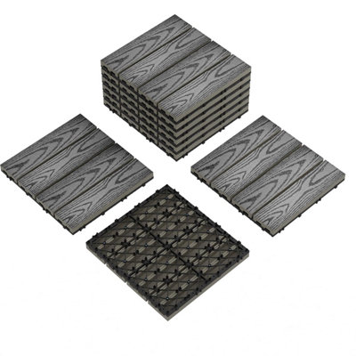 B&Q -  Grey 9 Pack Decking Tiles30X30Cm Waterproof Interlocking Deck TilesComposite Patio FlooringGarden Balcony