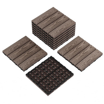 B&Q -  Coffee 9 Pack Decking Tiles30X30Cm Waterproof Interlocking Deck TilesComposite Patio FlooringGarden Balcony