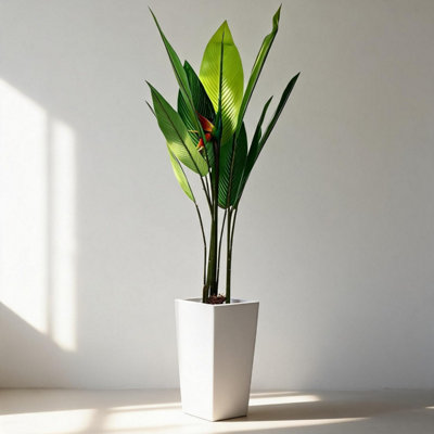  - Artificial Bird Of Paradise PlantIndoor Fake Tropical Palm Tree With White Pot147Cm