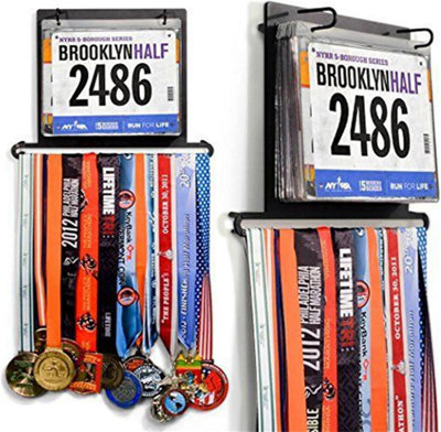 B&Q -  Medal Hanger DisplayWall-Mounted Medal Holder Rack With Bib HolderBlack Iron Medal Display Hanger For Running