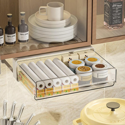 B&Q -  Space Saving Slide Out Drawer OrganiserSelf-Adhesive Under Desk Storage ShelfSimple Installation31X20X8.6Cm