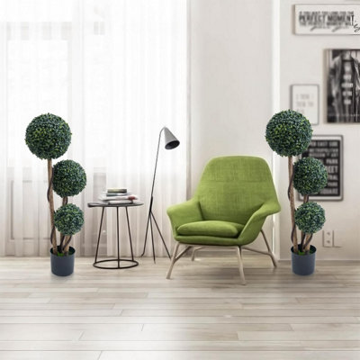 B&Q -  90Cm Artificial Triple Ball Boxwood Topiary TreeRealistic Milan Grass Ball Faux PlantArtificial Topiary Tree