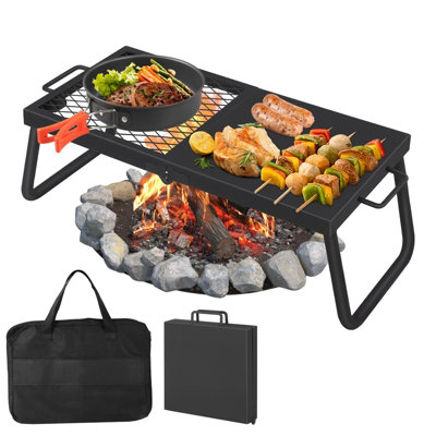 B&Q -  Folding Campfire Griddle,57X28Cm Portable Bbq Cooking Grate,alloy Steel Mesh Rack For Camping,fire Pit & Carry Bag