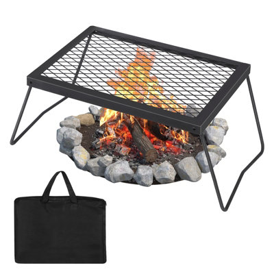 B&Q -  Folding Campfire Griddle,43X31Cm Portable Bbq Cooking Grate,alloy Steel Mesh Rack For Camping,fire Pit & Carry Bag