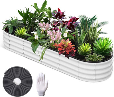 B&Q -  White Raised Garden Bed240X60X30Cm Galvanised Steel PlanterLarge Outdoor Vegetable And Herb Planter Box