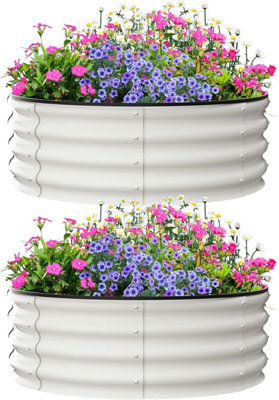 B&Q -  2Pcs Galvanised Raised Garden Bed120X120X30Cm White Steel Planter BoxOutdoor Vegetable Herb And Flower Planter