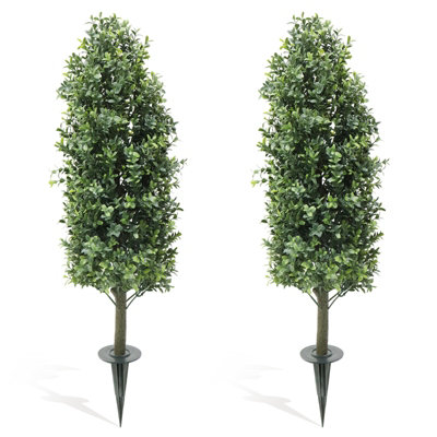 B&Q -  Set Of 2 90Cm Artificial Boxwood TreesUv Resistant Faux Topiary Shrubs With Ground SpikesIndoor Outdoor Decor