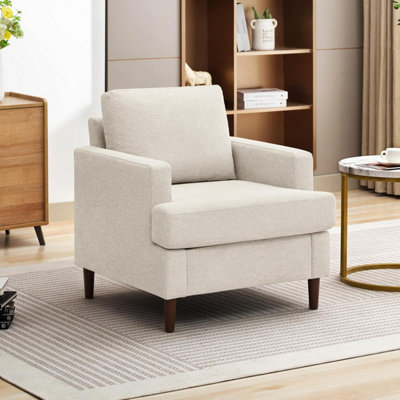 B&Q Off-White Single Sofa With Soft Cushioning And Wooden Frame, Raised Seat