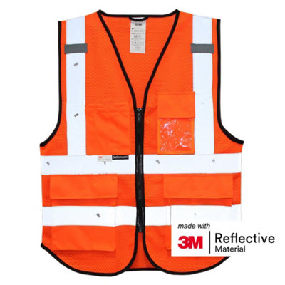  - Salzmann Safety VestMade With 3M Reflective MaterialHi-Vis Vest With Zip & Multiple PocketsOrange Mesh