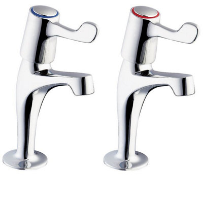 B&Q -  Hot Cold Long Lever Kitchen Sink Pillar Taps Chrome Plated 1/2" OutletPair
