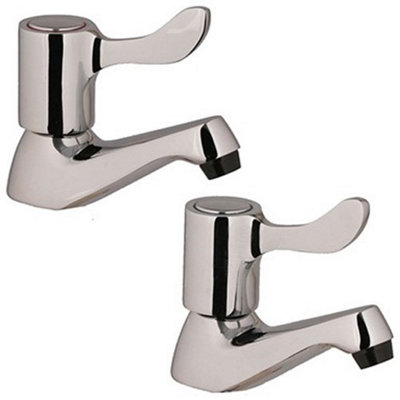 Buyaparcel Hot Cold Lever Basin Sink Pillar Taps Chrome Plated 1/2" Fitting 1/4" Turn Pair from B&Q