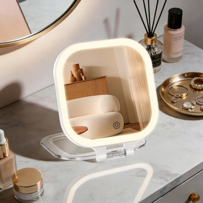 B&Q -  Portable Led Travel Makeup Mirror 10X Magnification Rechargeable 3 Color Led Dimmable (White)