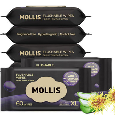 Mollis Moist Toilet Tissue Fragrance-FreeWitch Hazel Wipes For AdultsExtra Large Flushable Wet Intimate & Body Care With Aloe from B&Q