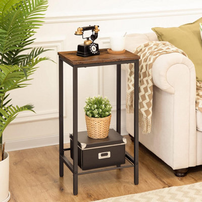  - Tall Side TableIndustrial Telephone TableNarrow Bedside Table With Adjustable Mesh Shelf2-Tier Small Coffee Table For Hallwa