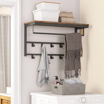  - Coat Rack Wall-MountedCoat Hook With 10 Hooks And ShelfHanging RailRustic Brown